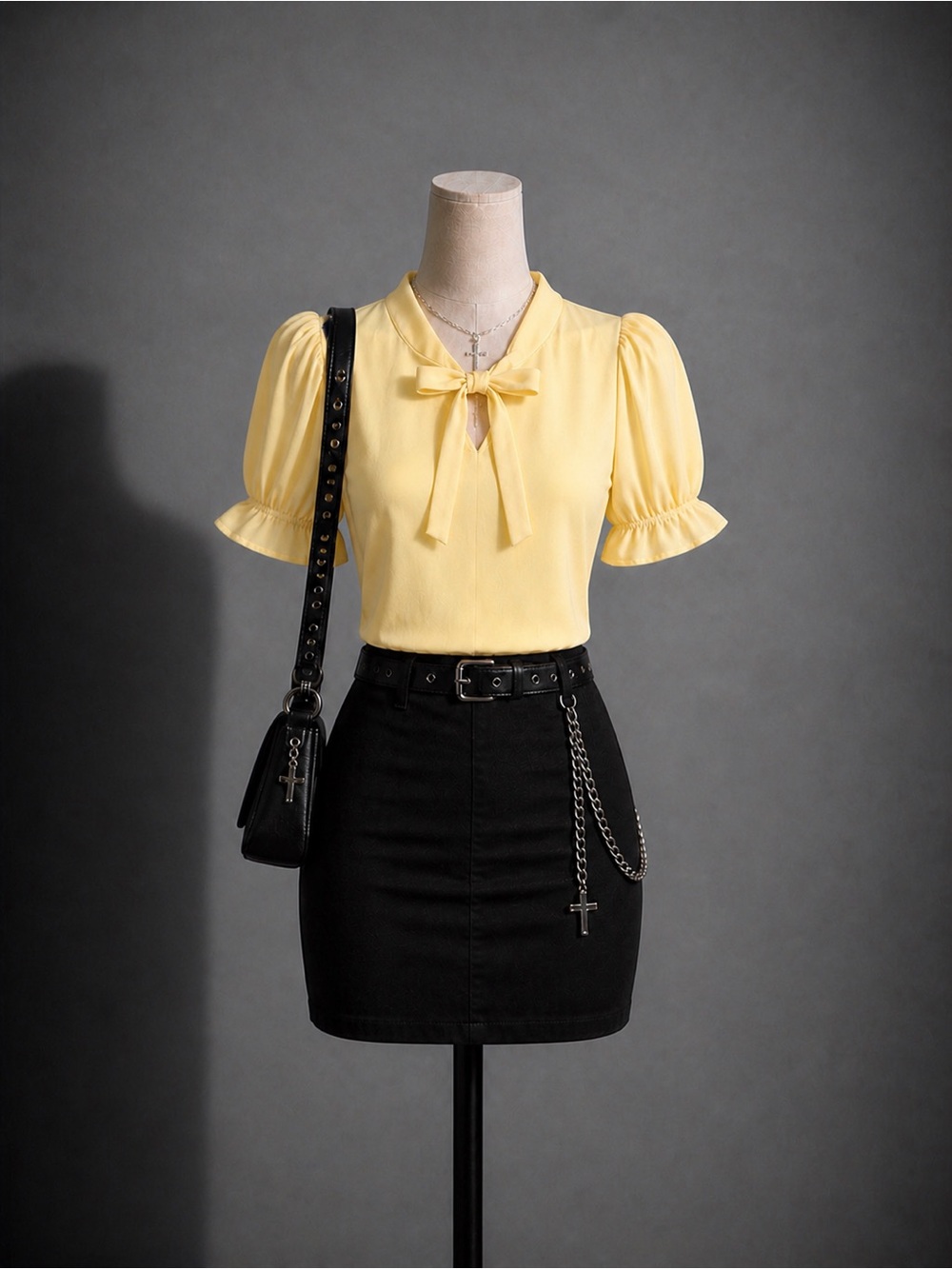 SHEIN Sunny Yellow V-Neck Tie-Front Blouse